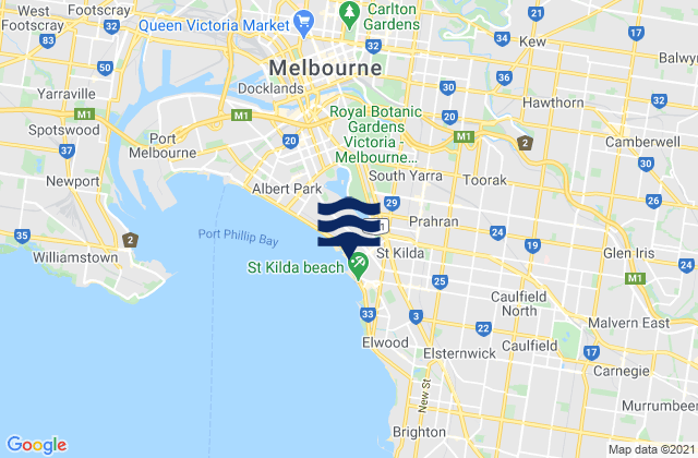 Mapa da tábua de marés em Glenferrie, Australia