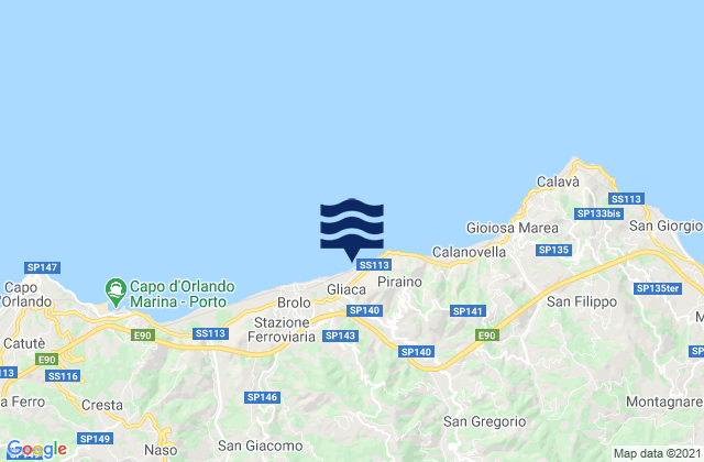 Mapa da tábua de marés em Gliaca, Italy