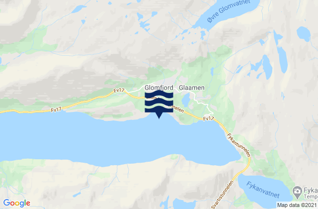 Mapa da tábua de marés em Glomfjord, Norway