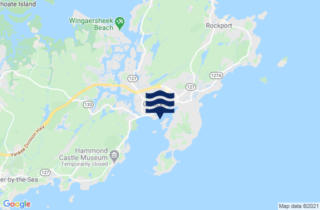 Mapa da tábua de marés em Gloucester, United States