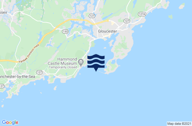 Mapa da tábua de marés em Gloucester Harbor entrance, United States