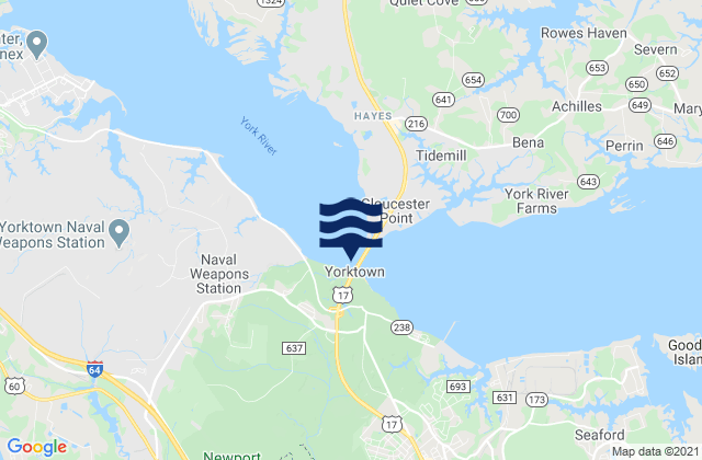 Mapa da tábua de marés em Gloucester Point 0.4 mile southwest of, United States