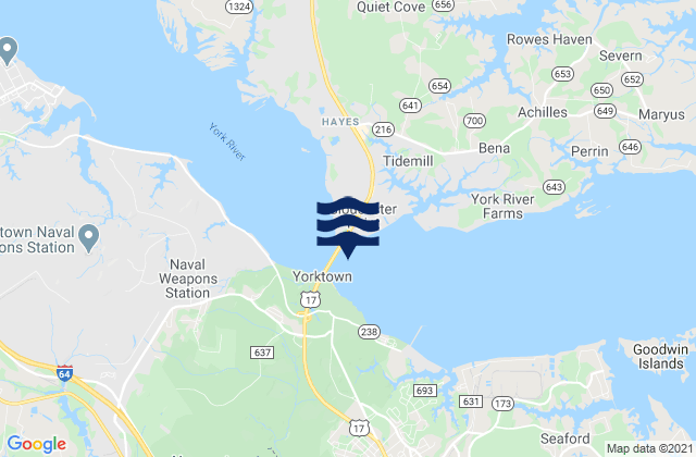 Mapa da tábua de marés em Gloucester Point 150 yds. southeast of, United States