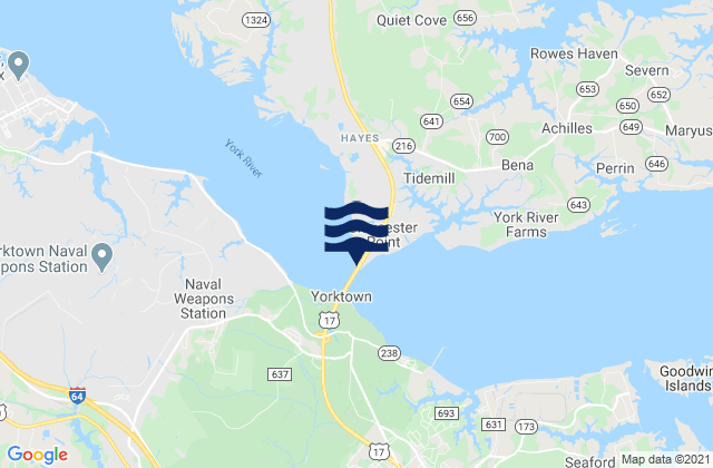Mapa da tábua de marés em Gloucester Point, United States