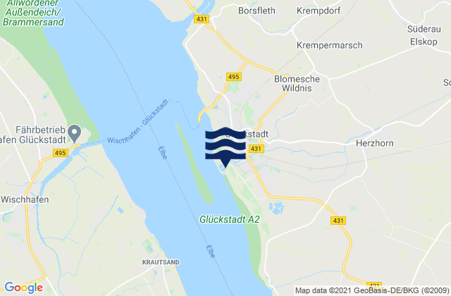 Mapa da tábua de marés em Gluckstadt, Denmark