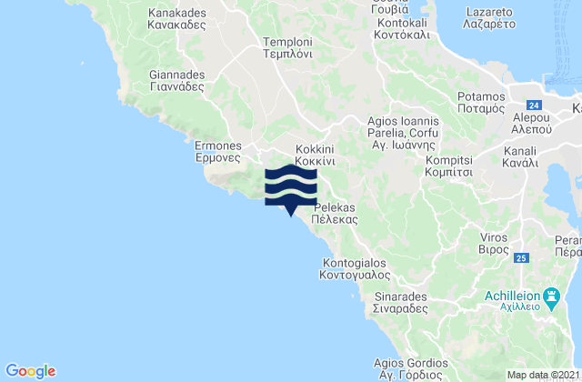 Mapa da tábua de marés em Glyfada (Corfu), Greece