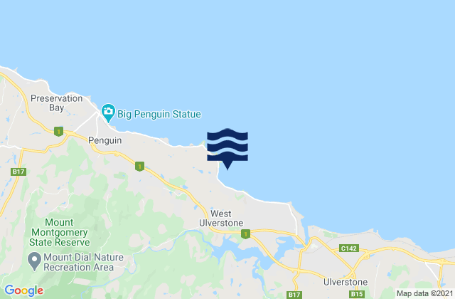 Mapa da tábua de marés em Goat Island, Australia