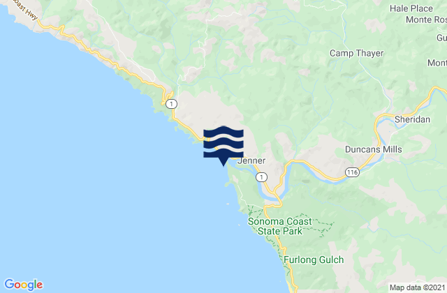 Mapa da tábua de marés em Goat Rock Beach, United States