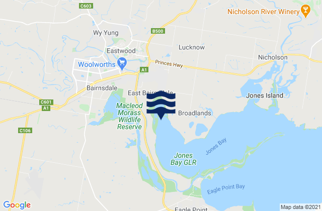 Mapa da tábua de marés em Goats Bluff, Australia
