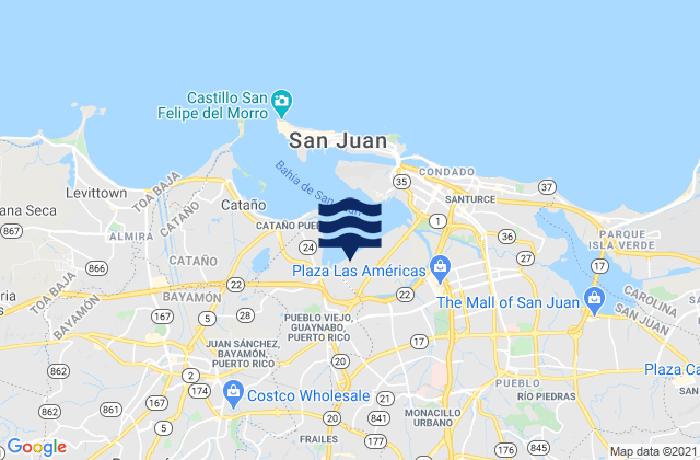 Mapa da tábua de marés em Gobernador Piñero Barrio, Puerto Rico