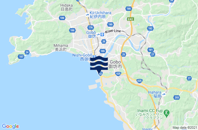 Mapa da tábua de marés em Gobō-shi, Japan