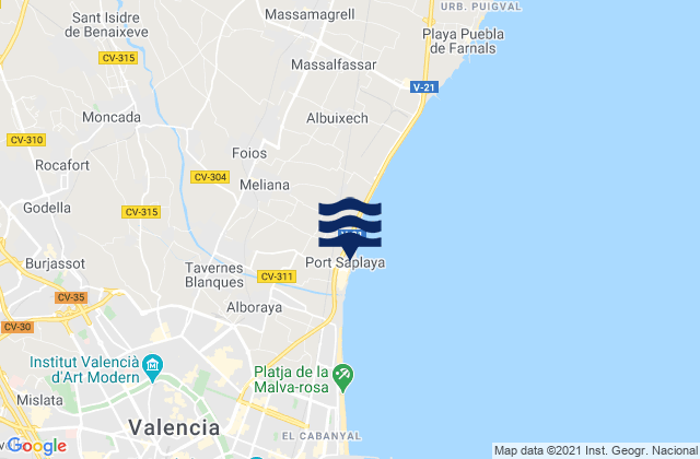 Mapa da tábua de marés em Godella, Spain