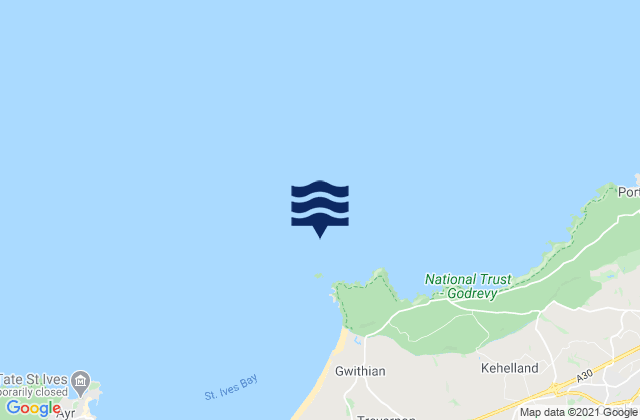 Mapa da tábua de marés em Godrevy Island, United Kingdom