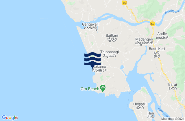 Mapa da tábua de marés em Gokarna, India