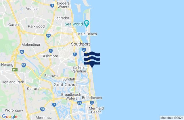 Mapa da tábua de marés em Gold Coast, Australia