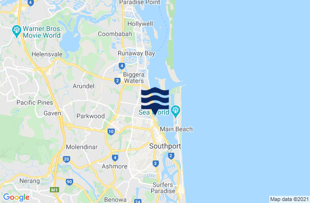 Mapa da tábua de marés em Gold Coast, Australia