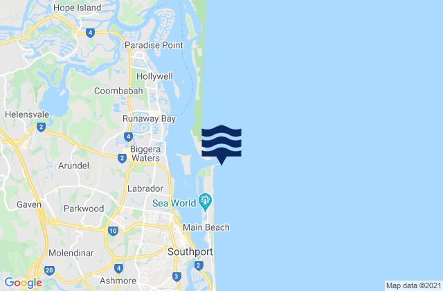 Mapa da tábua de marés em Gold Coast Seaway, Australia