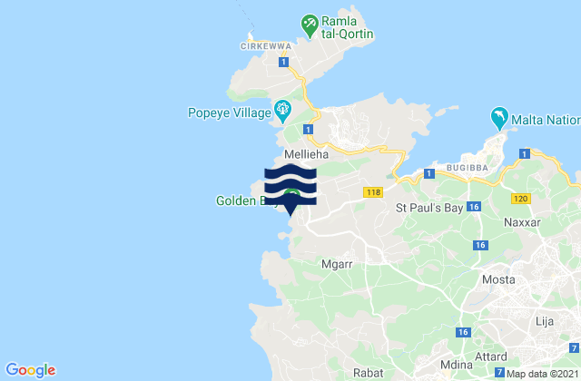Mapa da tábua de marés em Golden Bay, Italy