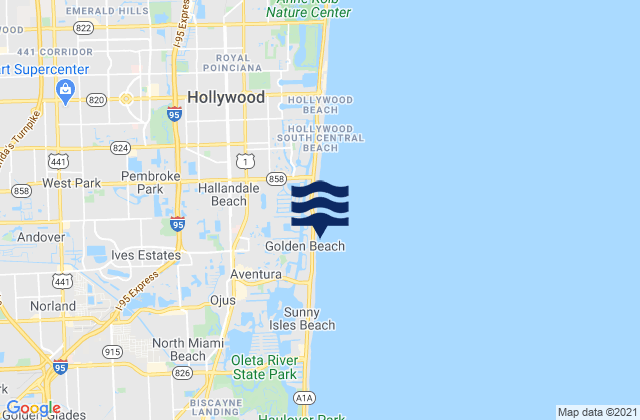 Mapa da tábua de marés em Golden Beach, United States