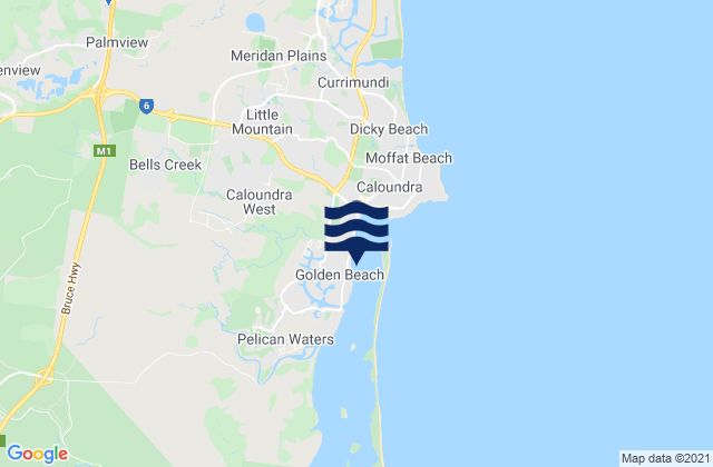Mapa da tábua de marés em Golden Beach, Australia