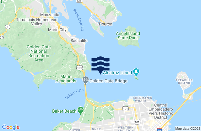 Mapa da tábua de marés em Golden Gate Bridge 0.88 nm NE of, United States