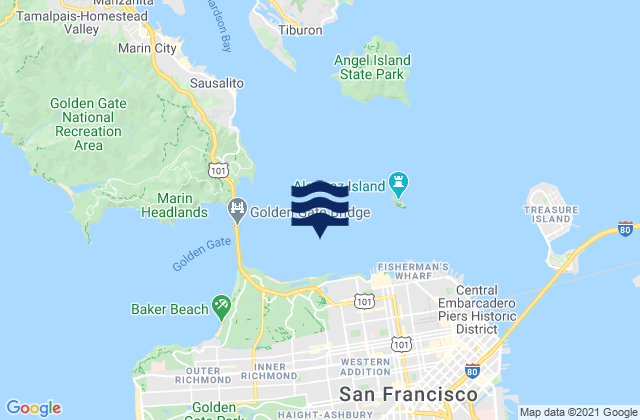Mapa da tábua de marés em Golden Gate Bridge .8 mi E ., United States