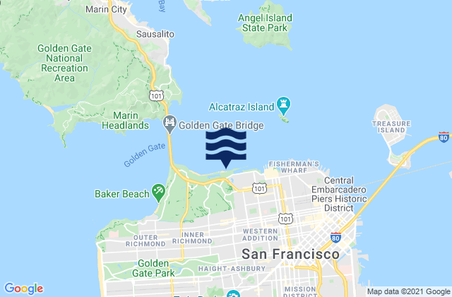 Mapa da tábua de marés em Golden Gate East Beach, United States