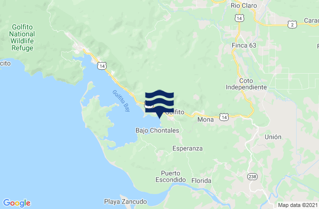 Mapa da tábua de marés em Golfito, Costa Rica