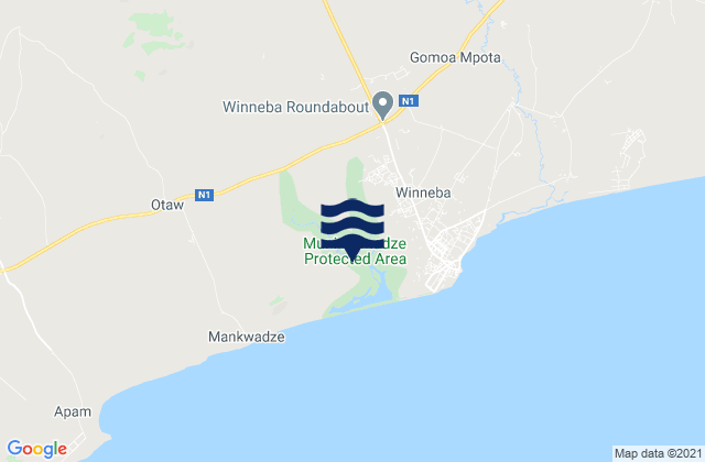 Mapa da tábua de marés em Gomoa East, Ghana
