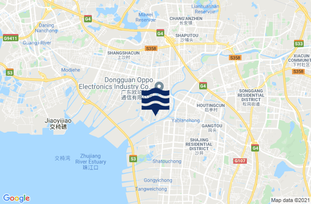 Mapa da tábua de marés em Gongming, China
