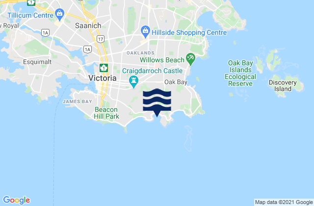 Mapa da tábua de marés em Gonzales Bay, Canada