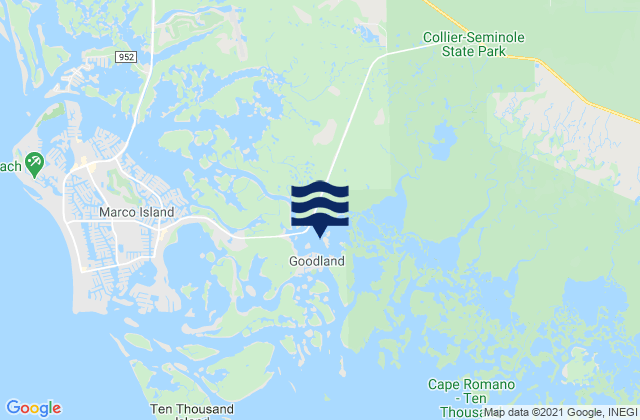 Mapa da tábua de marés em Goodland Bay, United States