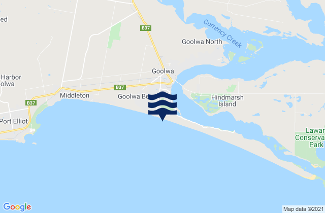 Mapa da tábua de marés em Goolwa, Australia