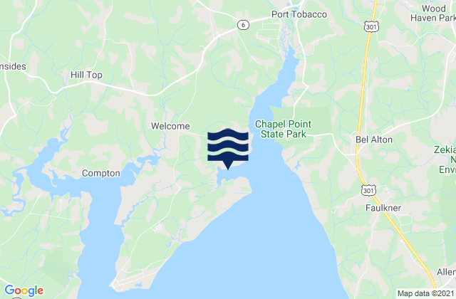 Mapa da tábua de marés em Goose Creek, United States