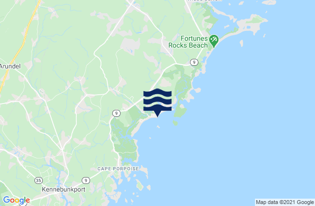 Mapa da tábua de marés em Goose Rocks Beach, United States