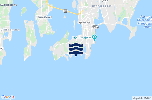 Mapa da tábua de marés em Gooseberry Island, United States