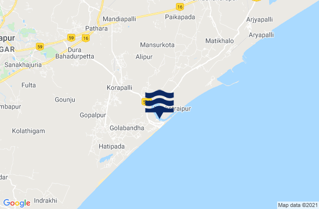 Mapa da tábua de marés em Gopālpur, India