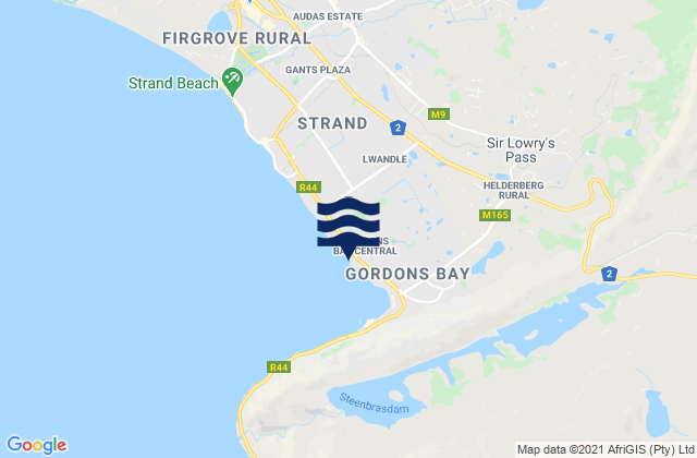 Mapa da tábua de marés em Gordons Bay Harbour, South Africa