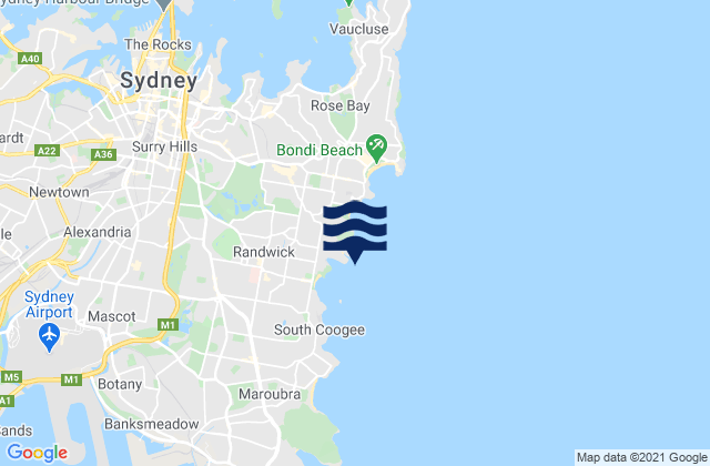 Mapa da tábua de marés em Gordons Bay, Australia