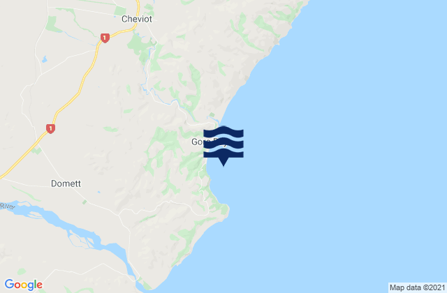 Mapa da tábua de marés em Gore Bay, New Zealand