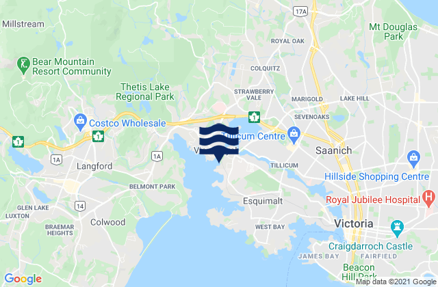 Mapa da tábua de marés em Gorge (Victoria), Canada