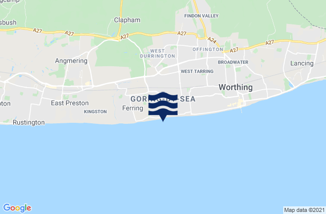 Mapa da tábua de marés em Goring-by-Sea, United Kingdom