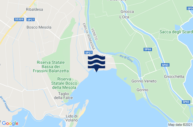 Mapa da tábua de marés em Goro, Italy