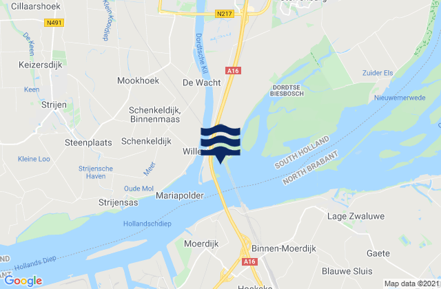 Mapa da tábua de marés em Gouda brug, Netherlands