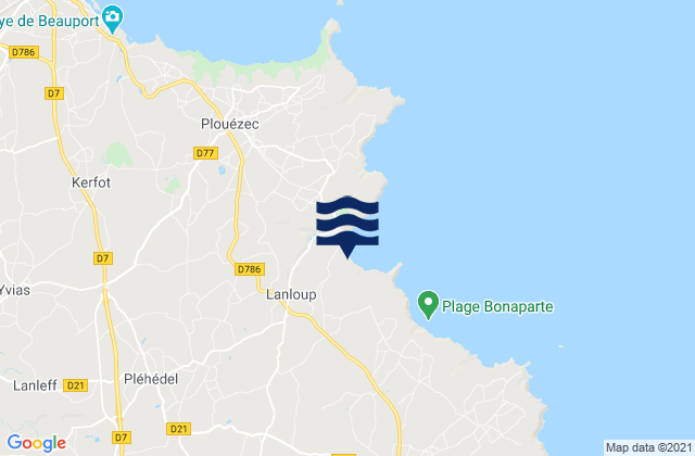 Mapa da tábua de marés em Goudelin, France