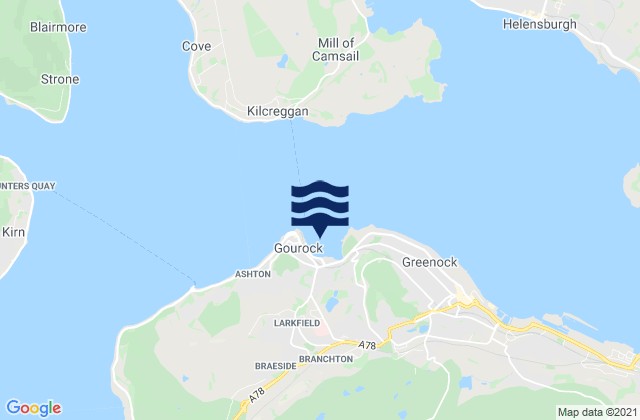 Mapa da tábua de marés em Gourock Bay, United Kingdom