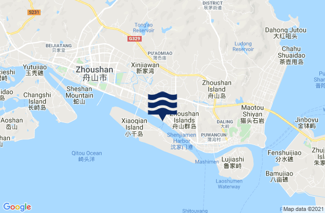 Mapa da tábua de marés em Goushan, China