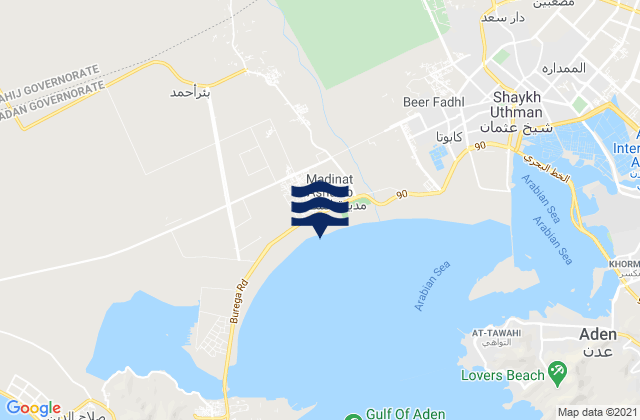 Mapa da tábua de marés em Governorate Number One, Yemen