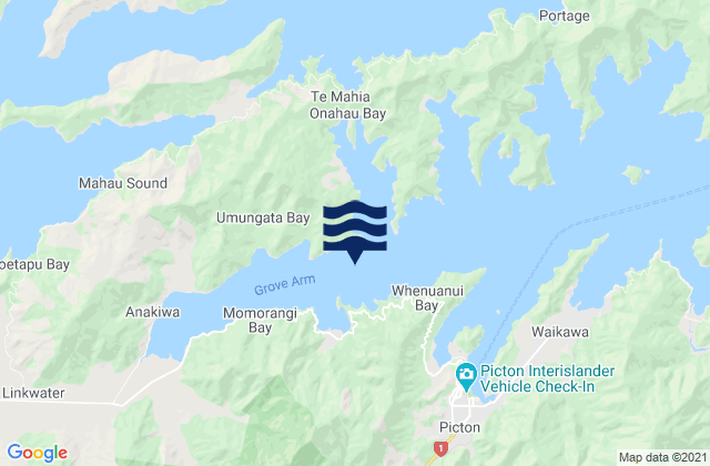 Mapa da tábua de marés em Governors Bay, New Zealand