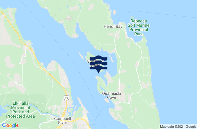 Mapa da tábua de marés em Gowlland Harbour, Canada
